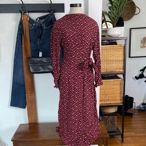 ZARA Elegant Burgundy floral front tie detail Dress size S